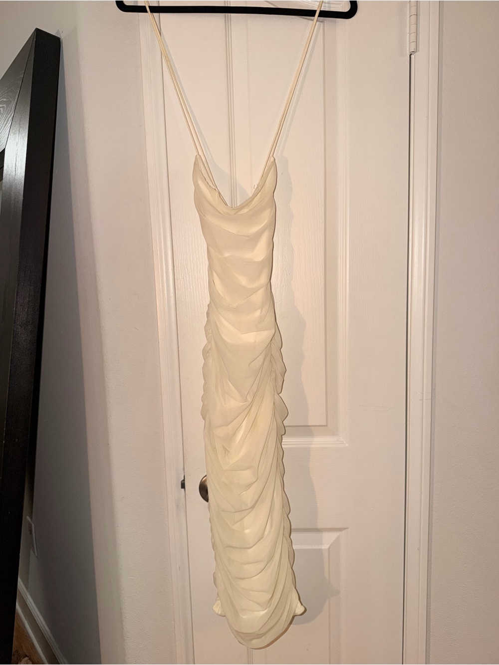 Oh Polly Cream Ruched Strapless Slip Dress